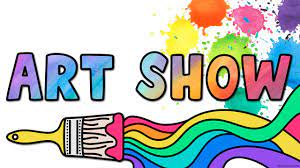 colorful drawn image of a paintbrush painting a rainbow with text of Art Show