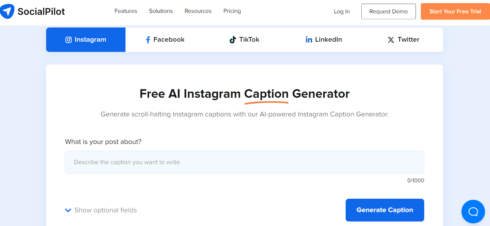 SocialPilot's Instagram Caption Generator