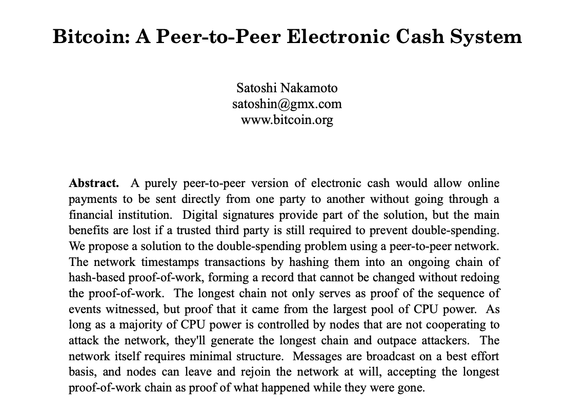 Extrait du whitepaper du Bitcoin, un document clé pour convaincre les investisseurs de participer à une ICO