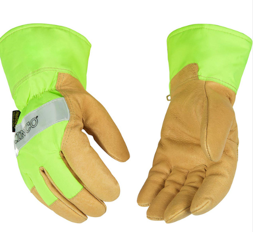 KINCO 1939-L MEN'S HIGH VISIBILITY LINED PIGSKIN SAFETY CUFF GLOVES, LARGE