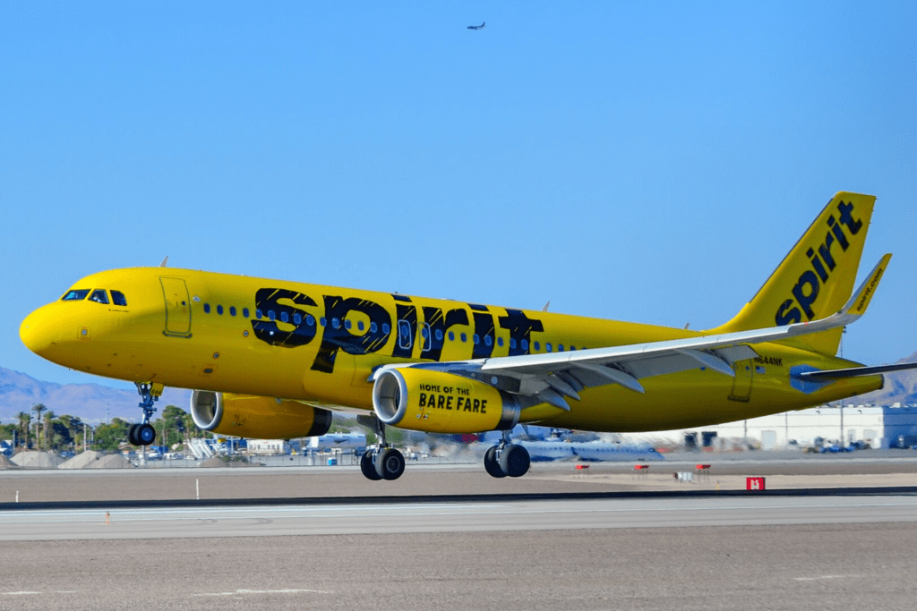 A yellow spirit airlines flight at the airport, is spirit airlines safe.