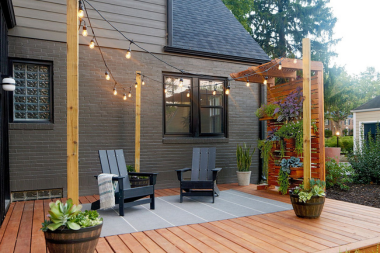 string lights with composite decking outdoor living space ideas custom built