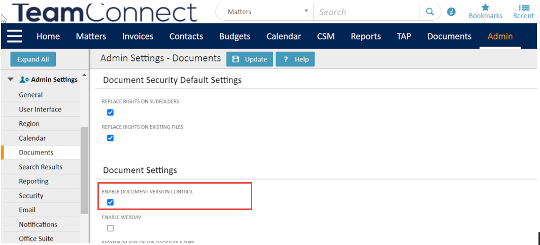 Enable Document Version Control