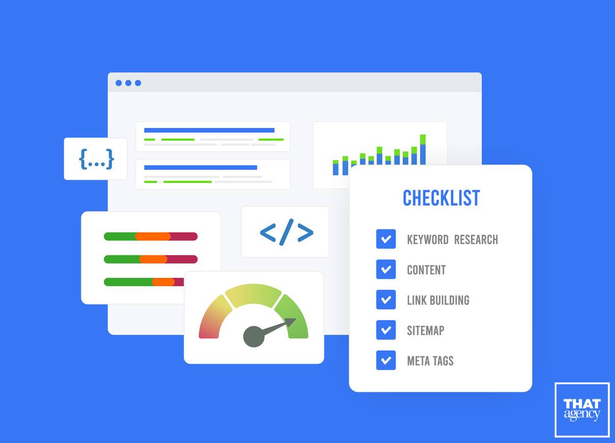 An SEO checklist displaying all of the elements of on page and technical seo.