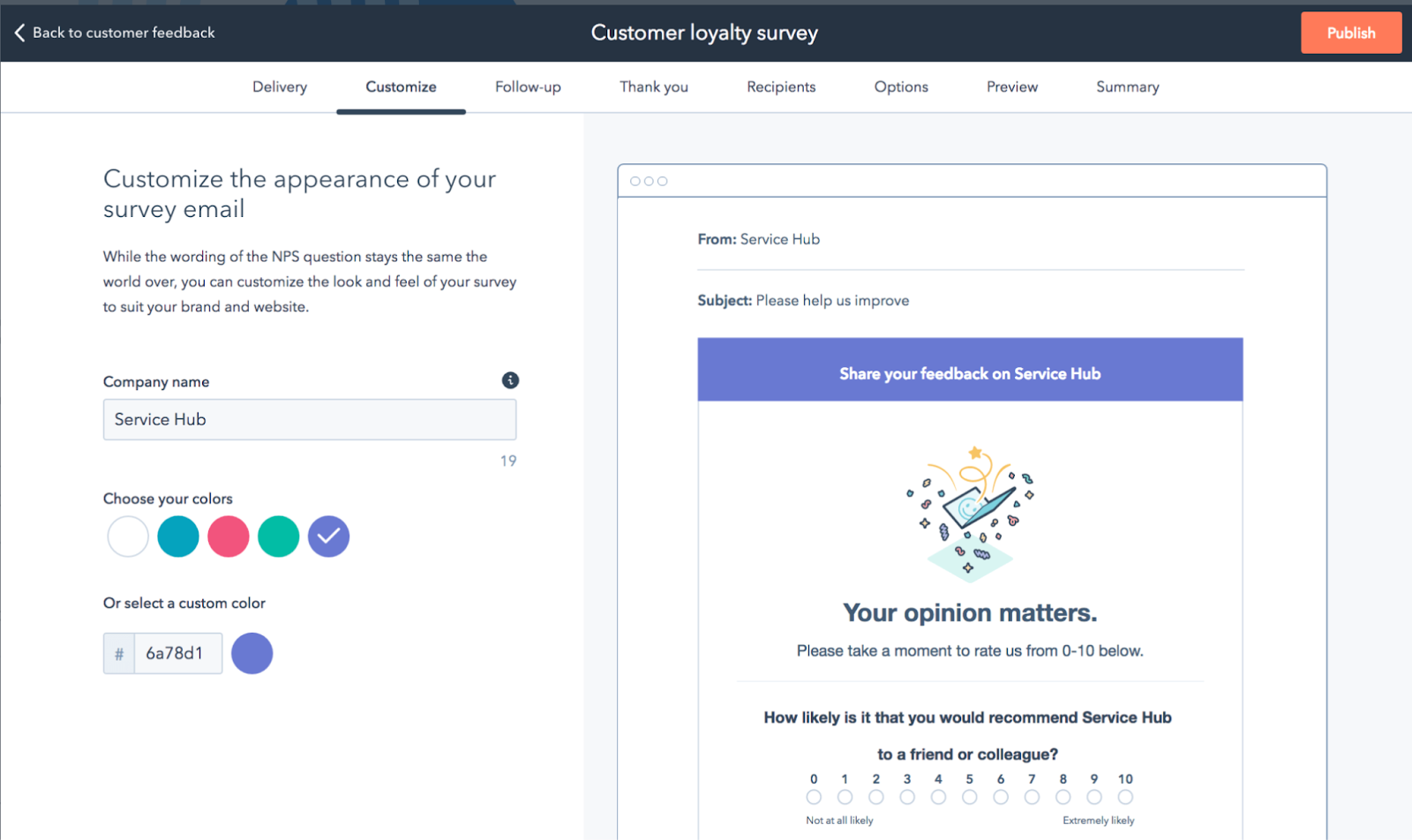 Customer feedback tool from HubSpot