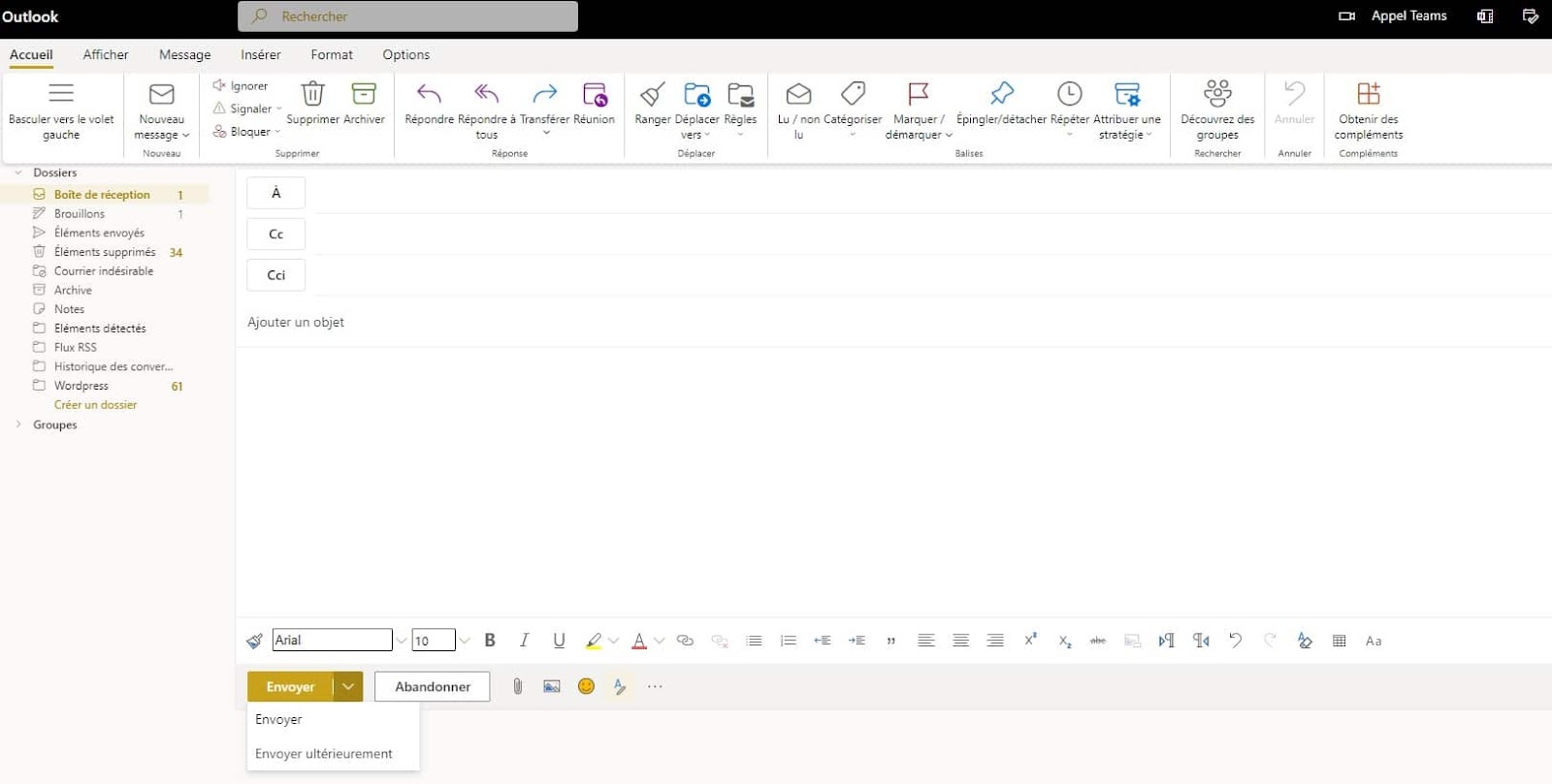 mailing outlook envoi