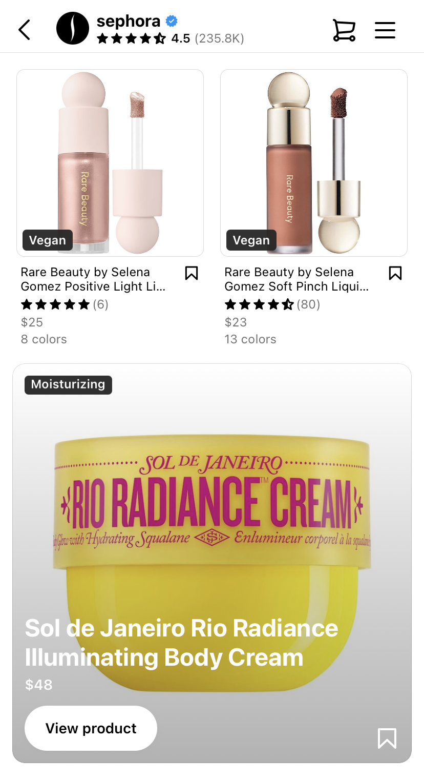 Sephora’s shoppable page example 