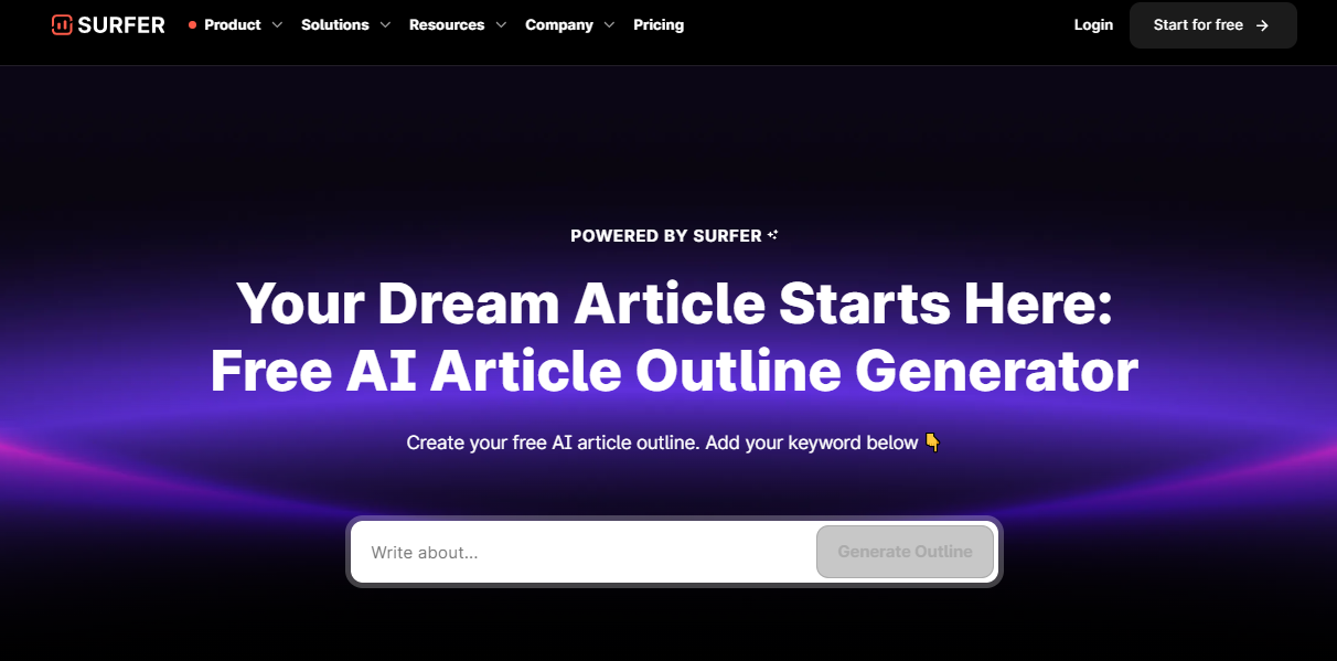 SurferSEO Free Article Outline Generator