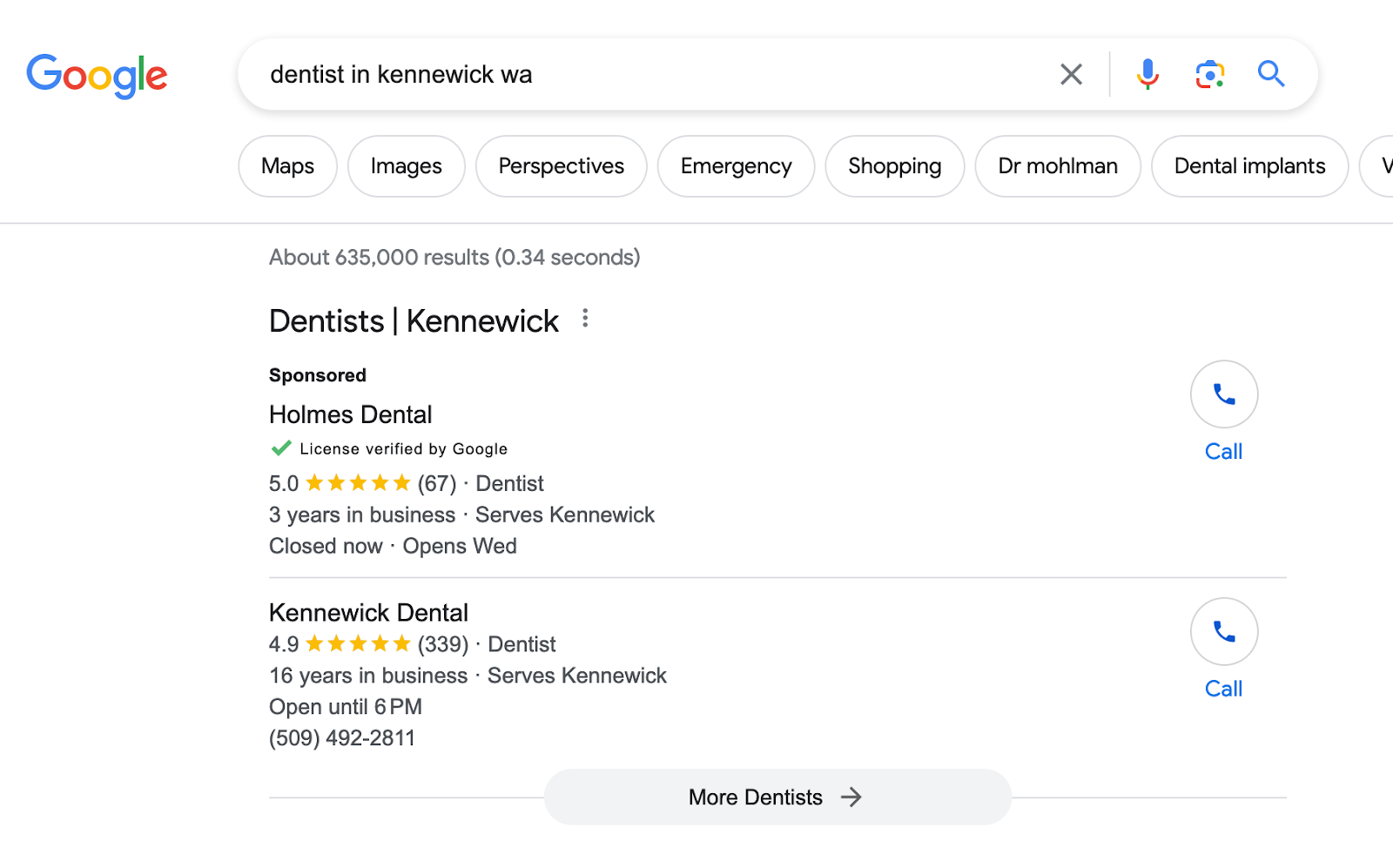 screenshot of local results with local service ads