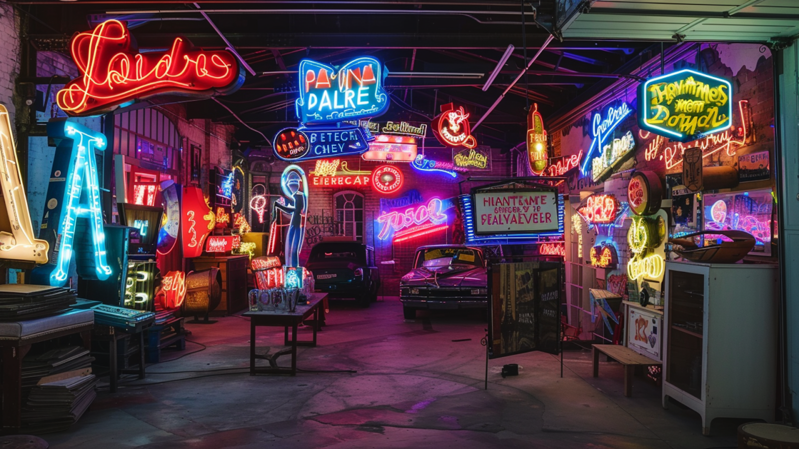 A collection of neon signs inside the Neon Museum in Warsaw, Poland
