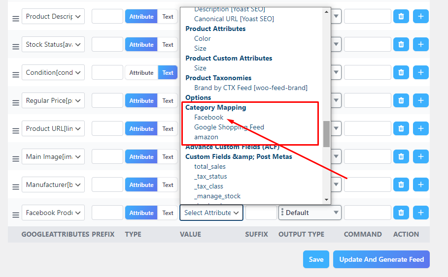 Select mapped attribute