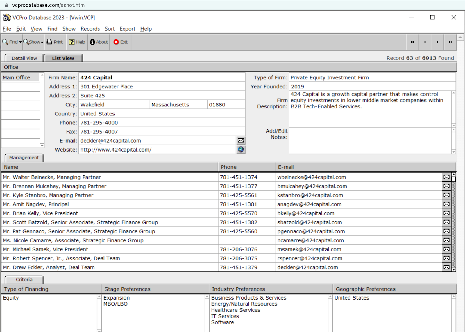 Image showing VCPro Database as a venture capital platform