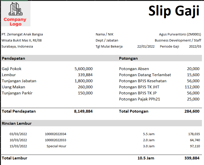 Contoh Slip Gaji Excel