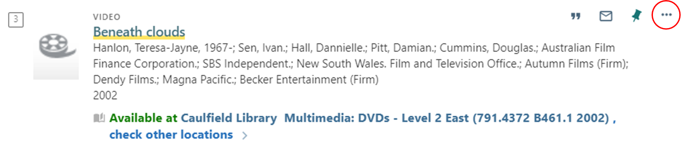 Item record in search with ellipse menu circled