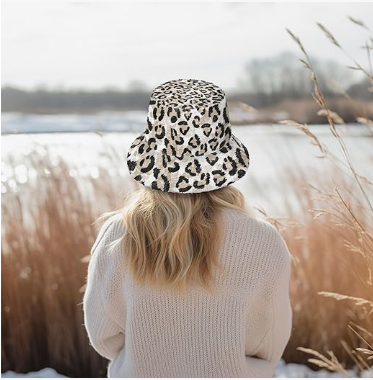 Brown Fluffy Leopard Bucket Hat