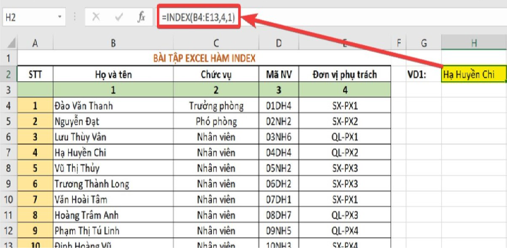 Hàm INDEX