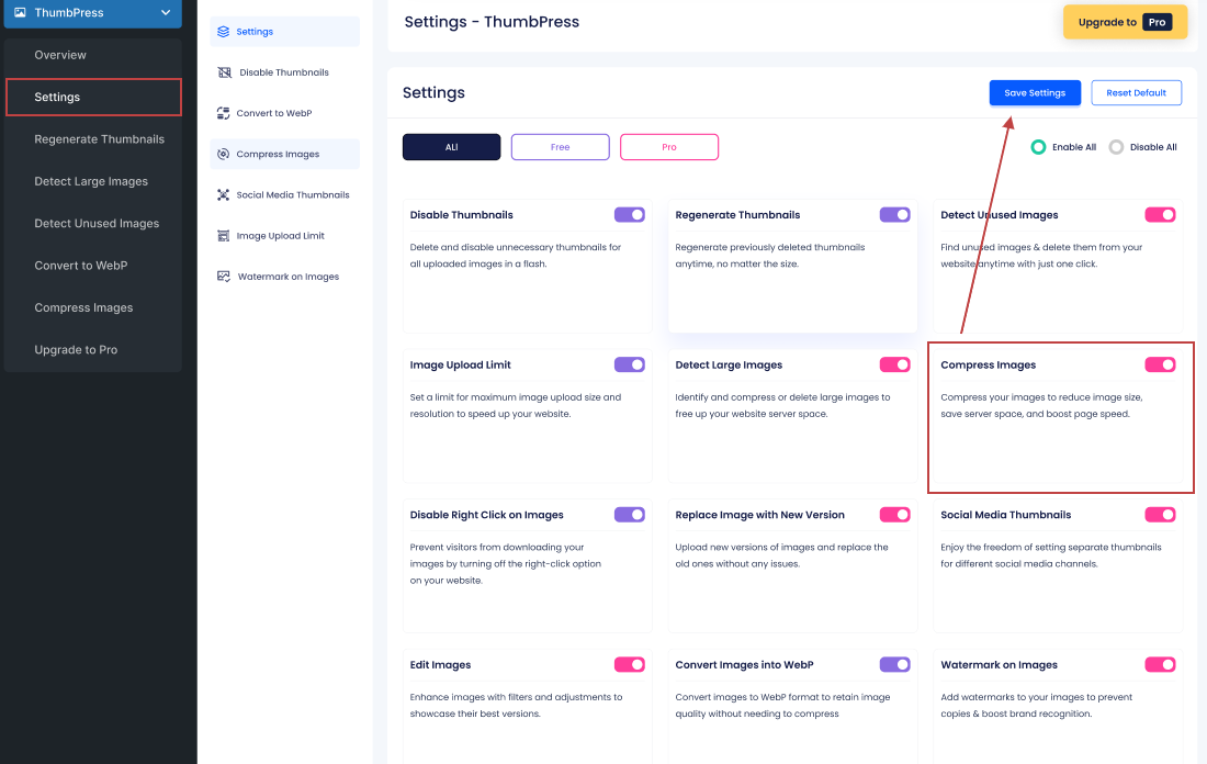 Enable Compress Images From Settings
