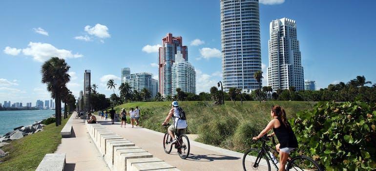 People biking after relocating to Miami.