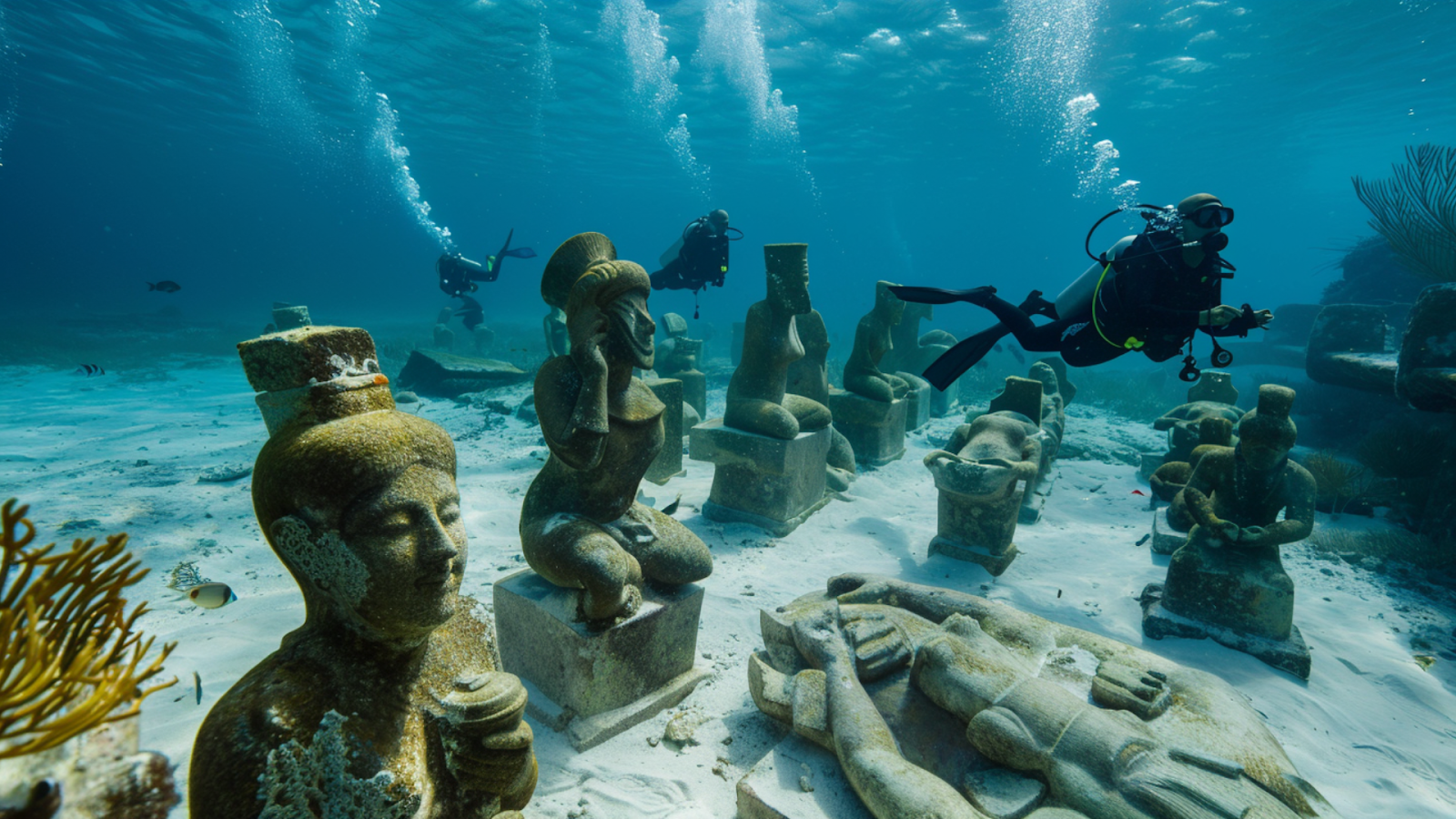 A person exploring the underwater museum in Cancun
