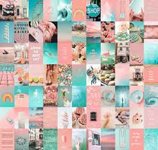 80 Pc Printed Peach and Teal Aesthetic Wall Collage Kit Photo - Etsy