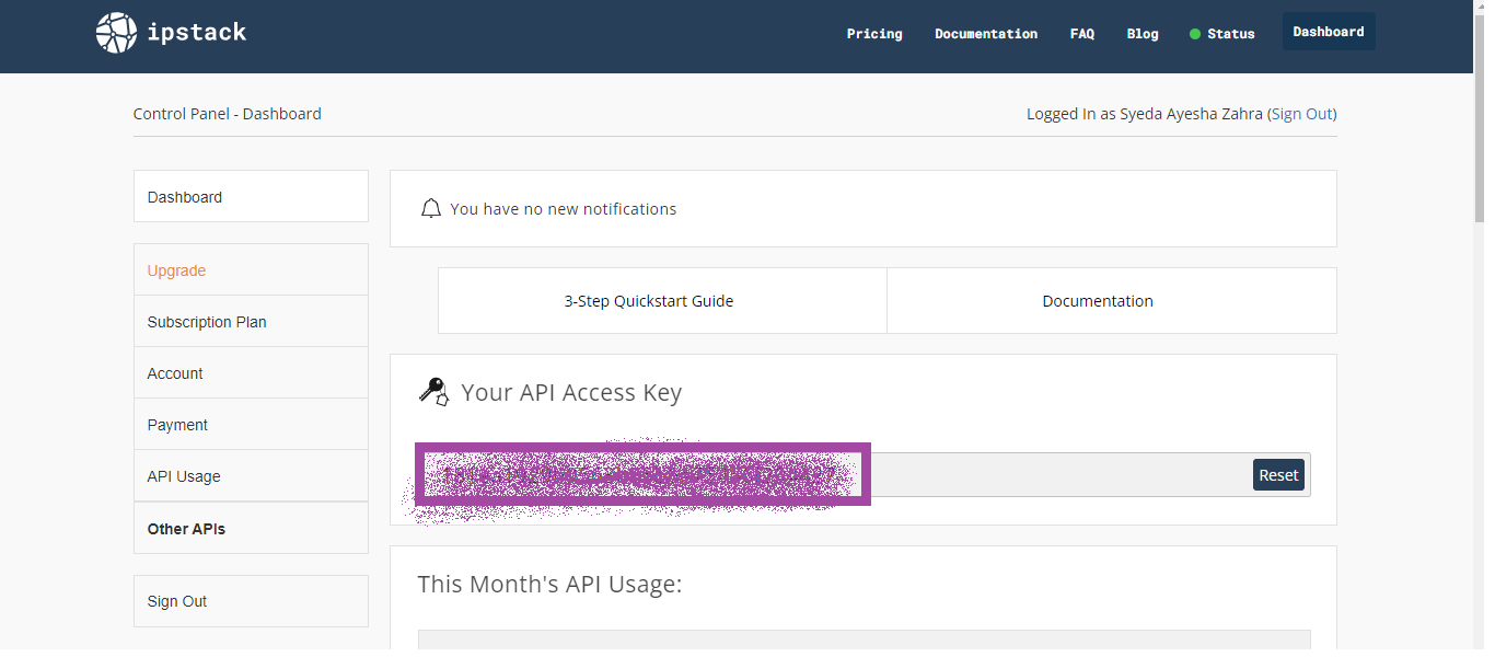 Ipstack API key