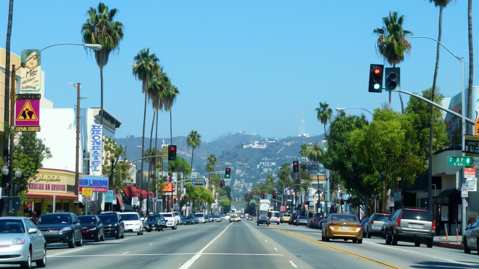 The Melrose Avenue in Los Angeles with cars parked on the side of the street