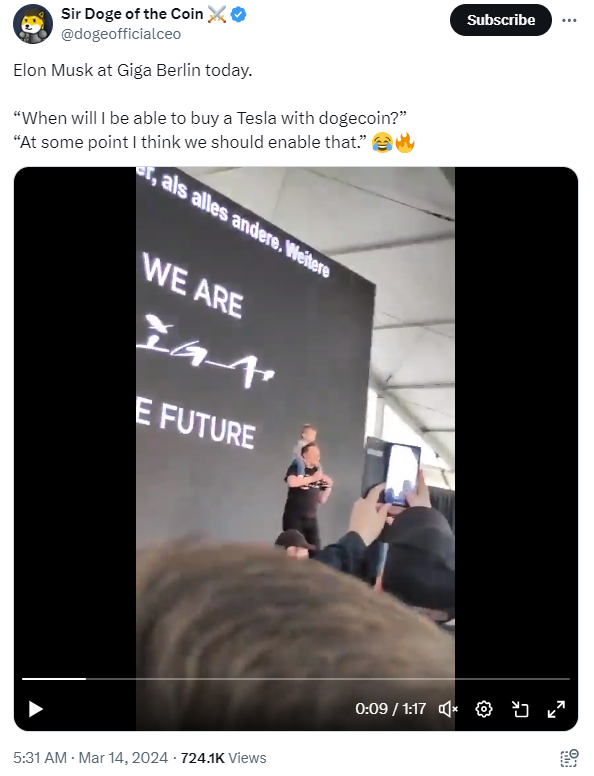 Tweet depicting Elon Musk’s talk at the Berlin Giga Factory