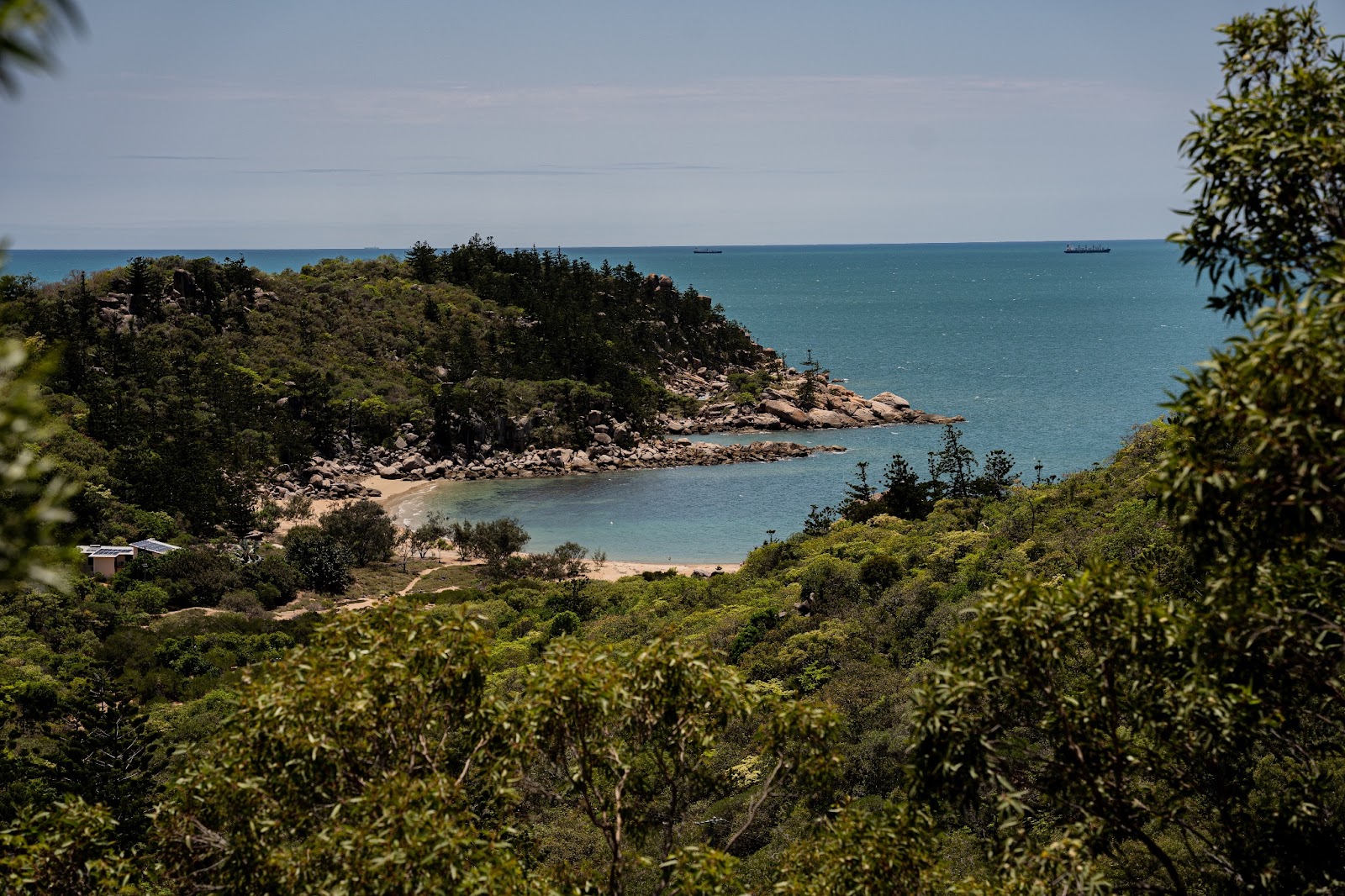 A serene beach on Magnetic Island with turquoise waters and lush greenery.