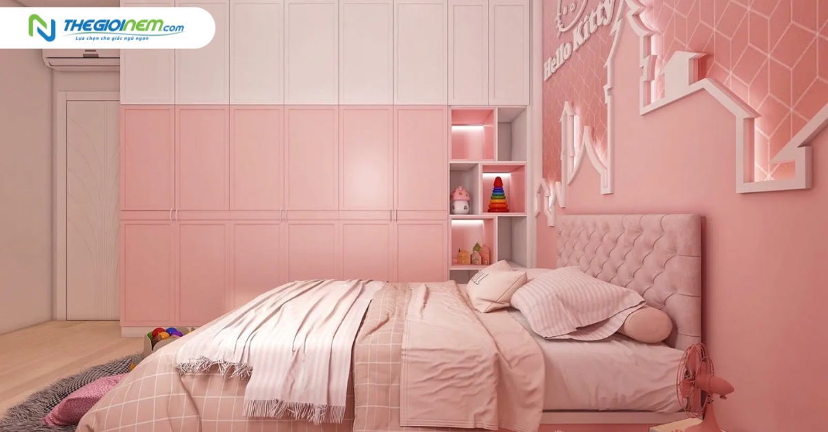 Tường màu hồng nên chọn ga giường màu gì nổi bật?