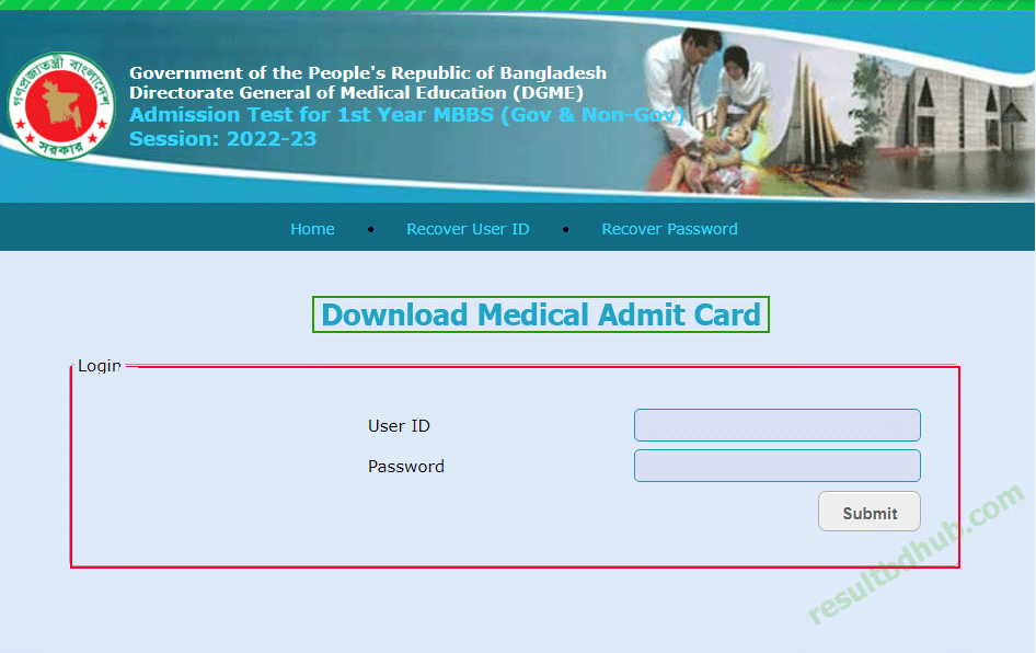 Medical Admit Card