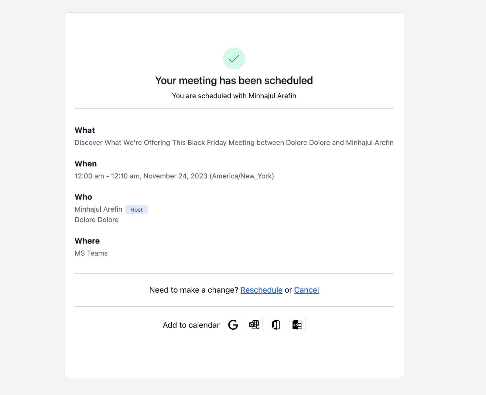 meeting scheduled in ms teams