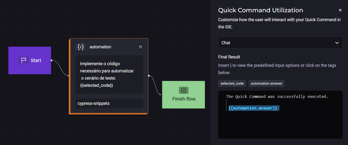 Imagem do fluxo de cadastro de um Custom Quick Command, na etapa de configuração de utilização.