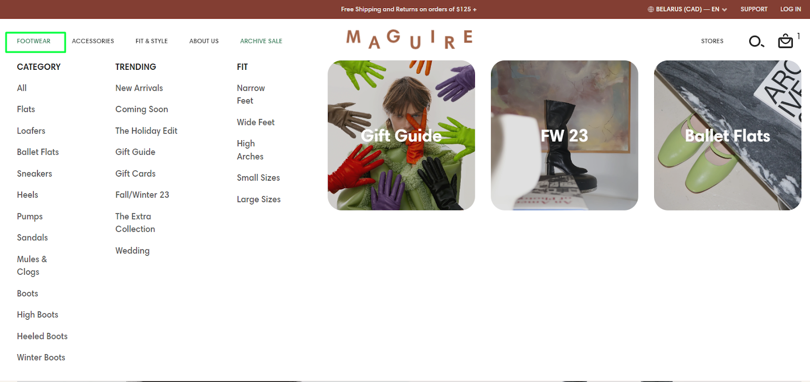 footware magire website categories