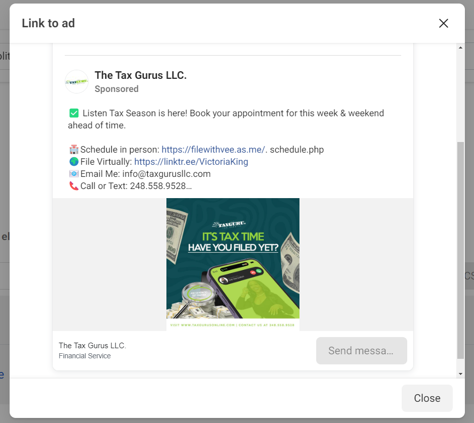 Examples of Facebook Ad Run by Accounting Firms::The Tax Gurus LLC
