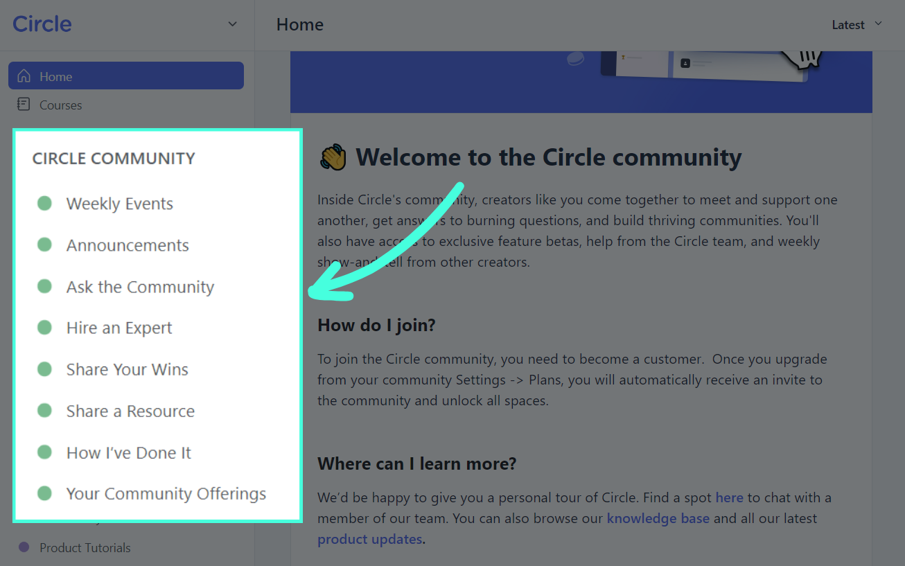 Circle community UI (space and space groups)
