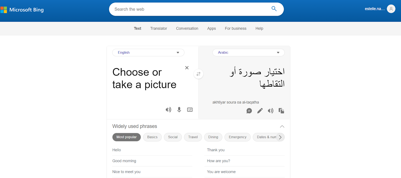 Translating phrases with Bing Translate
