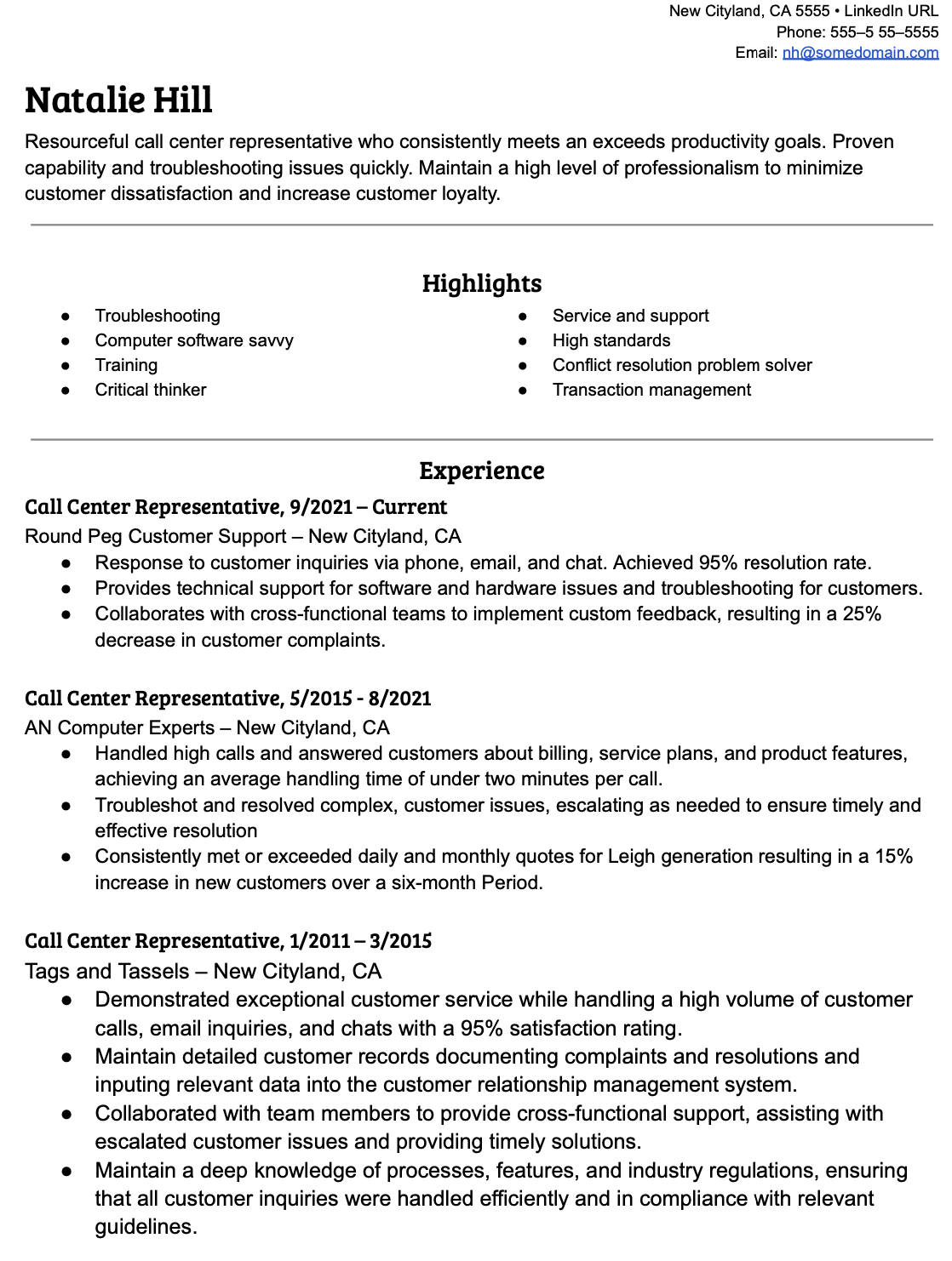 call center resume examples, call center rep resume template