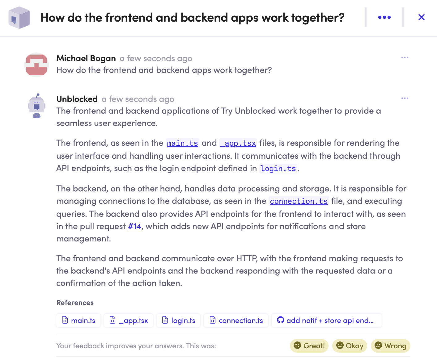 Do the frontend and backend apps work together conversation