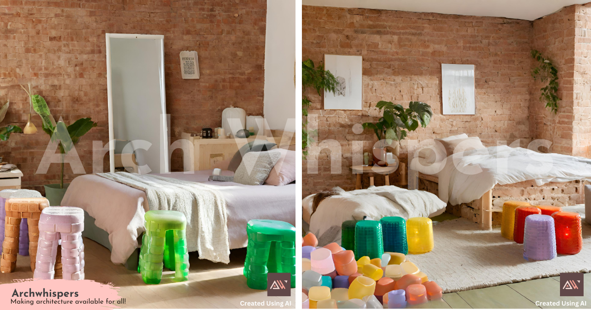 Recycled Eco-Brick Stools & Furniture in a Modern Bedroom