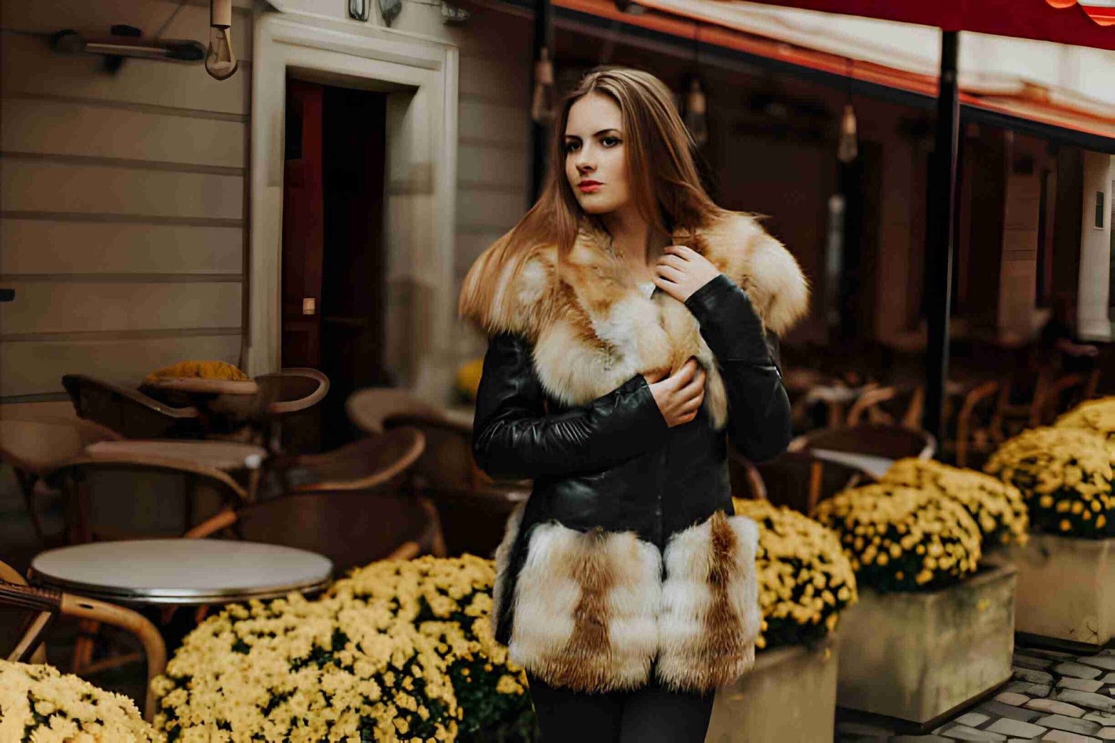 leather and fur jacket womens