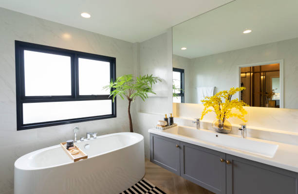 Modern luxury bathroom interior of a luxury home.