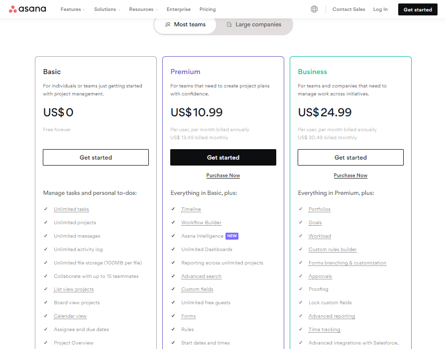 Asana Pricing Plans