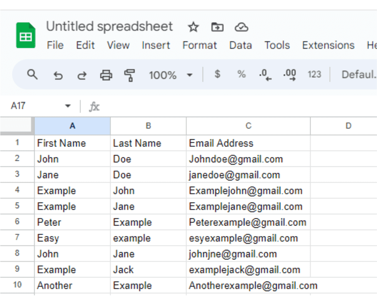 Creating a contact list in Google Sheets