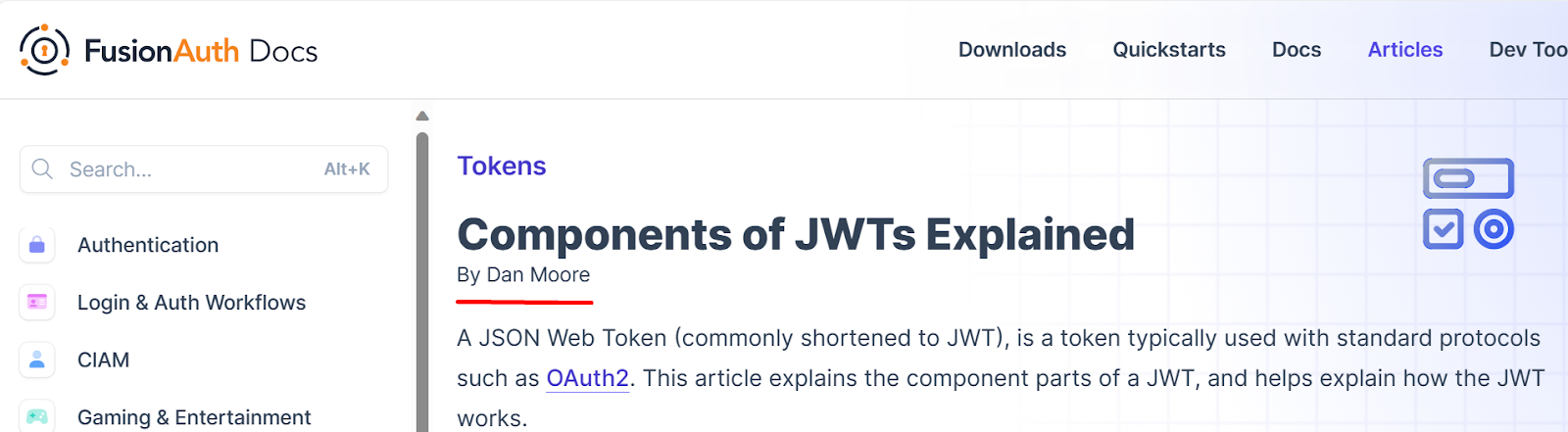 Article on JWT Tokens written by Dan Moore