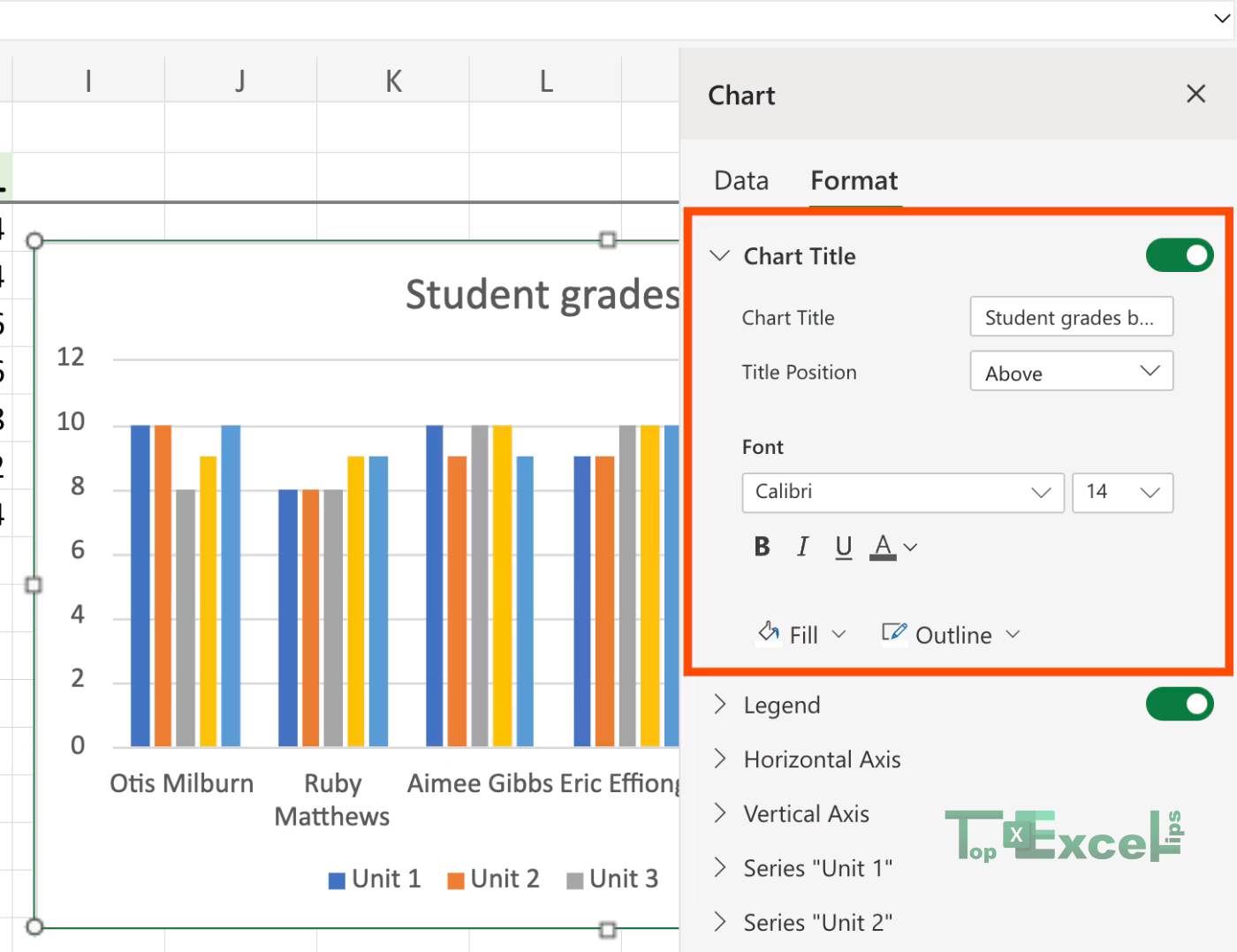 this image shows the process of Edit Chart Elements