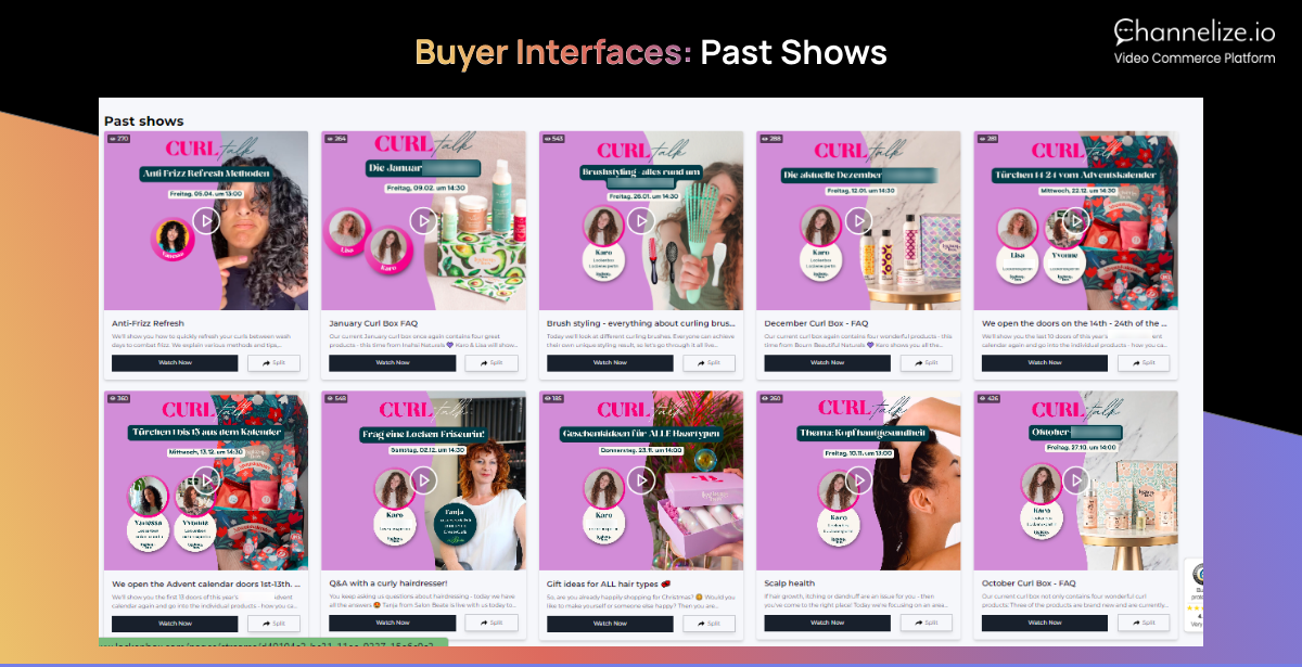 Buyer Interfaces: See Live, Upcoming, and Past Shows.
