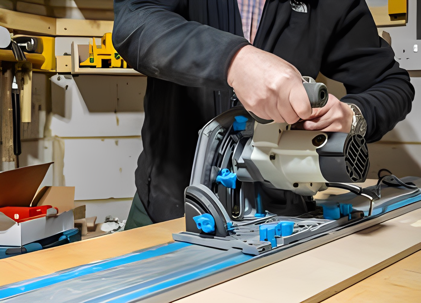 cutting plywood with cutsaw