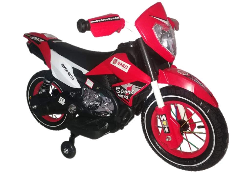 Moto Elétrica Infantil Motocross BZ Vermelha Com Rodinhas de Apoio, Música e Farol BARZI MOTORS