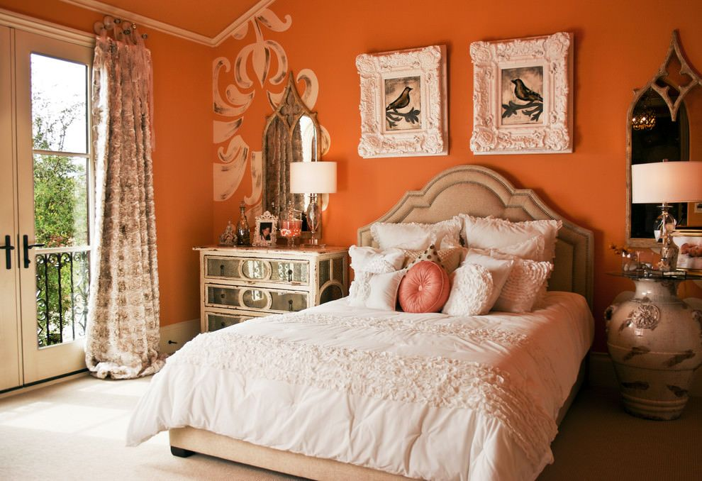 orange two colour combination for bedroom walls