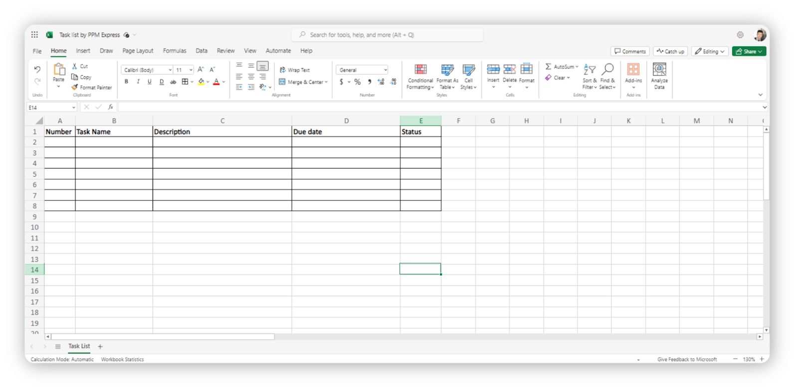Excel checklist template